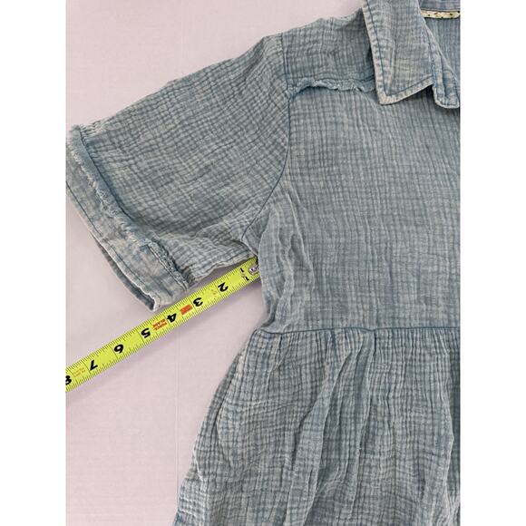 Umgee Tunic Top Sz XL Lagenlook Artsy Beach Raw Hem Guaze Blue Boho Loose Fit - Picture 7 of 12